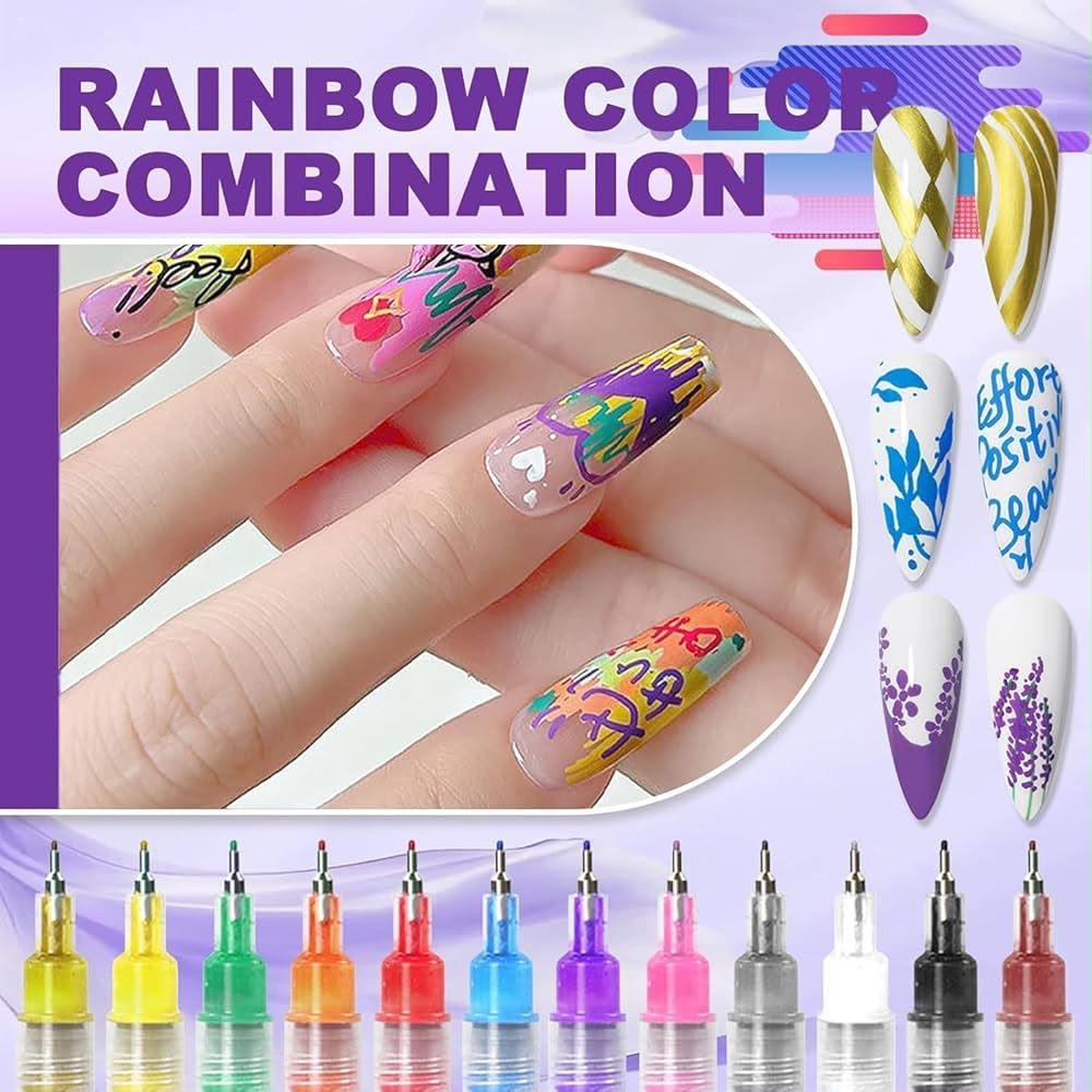 Nail Art Marker Pen Set (12 Colors) | 0.5mm Fine Tip | Water-Based Quick Dry Nail Paint Pens